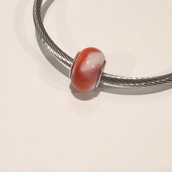 Silver Blended Red and White Charm for Pandora Style Bracelet - Picture 4 of 6